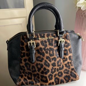Michael Kors Leopard top handle satchel. Good condition